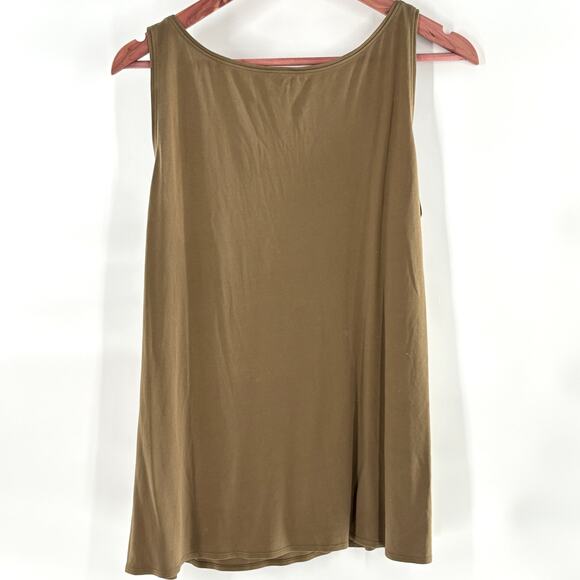Eileen Fisher Silk Tunic Tank Top L LP PL Olive Green Capsule Minimalist Blouse - Picture 2 of 5